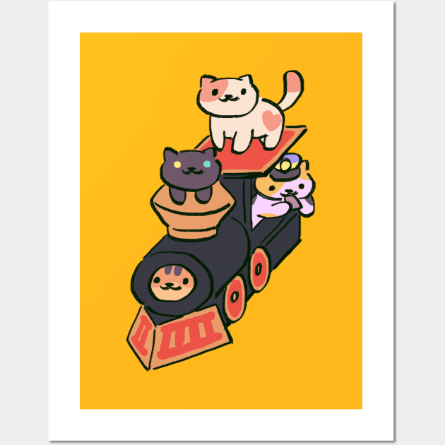 kitty collector cats conductor whiskers, peaches, pepper, princess on cardboard train Wall Art by mudwizard